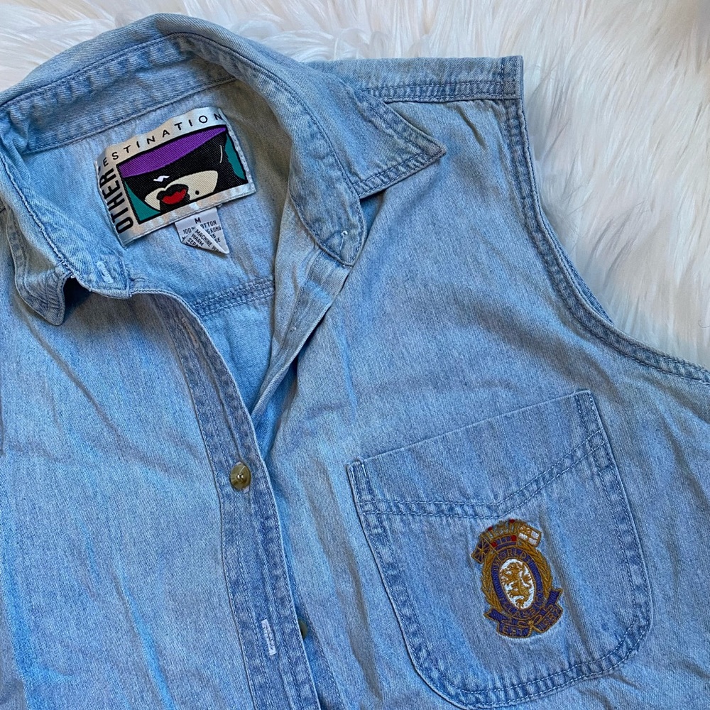 Vintage denim button down tank top
